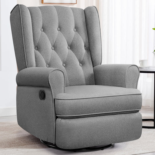 CoolHut 360-Degree Swivel Glider Recliner Chair, Rocking Chair with Ergonomic Design, Armrests, and Decorative Button Accents. Modern, Classic Single Sofa, Perfect for Reading, Gray