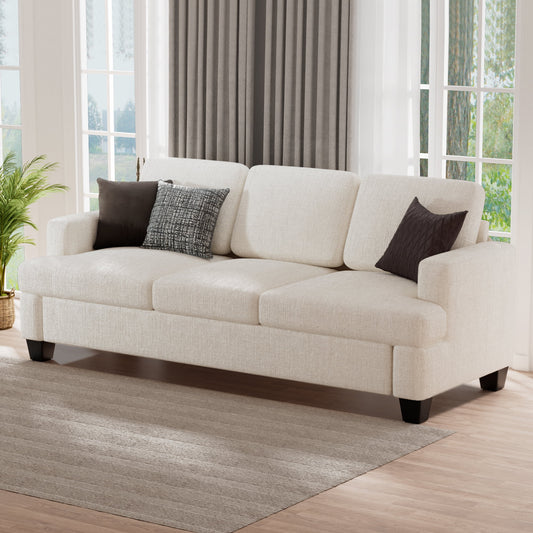 CoolHut Comfy Sofa Couch for Living Room, Upholstered Deep 3 Seats Couch with Chenille Fabric, Reovable Cover, 3 Pillows, Beige