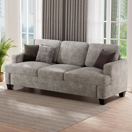 CoolHut Comfy Sofa Couch for Living Room, Upholstered Deep 3 Seats Couch with Chenille Fabric, Reovable Cover, 3 Pillows, Gray