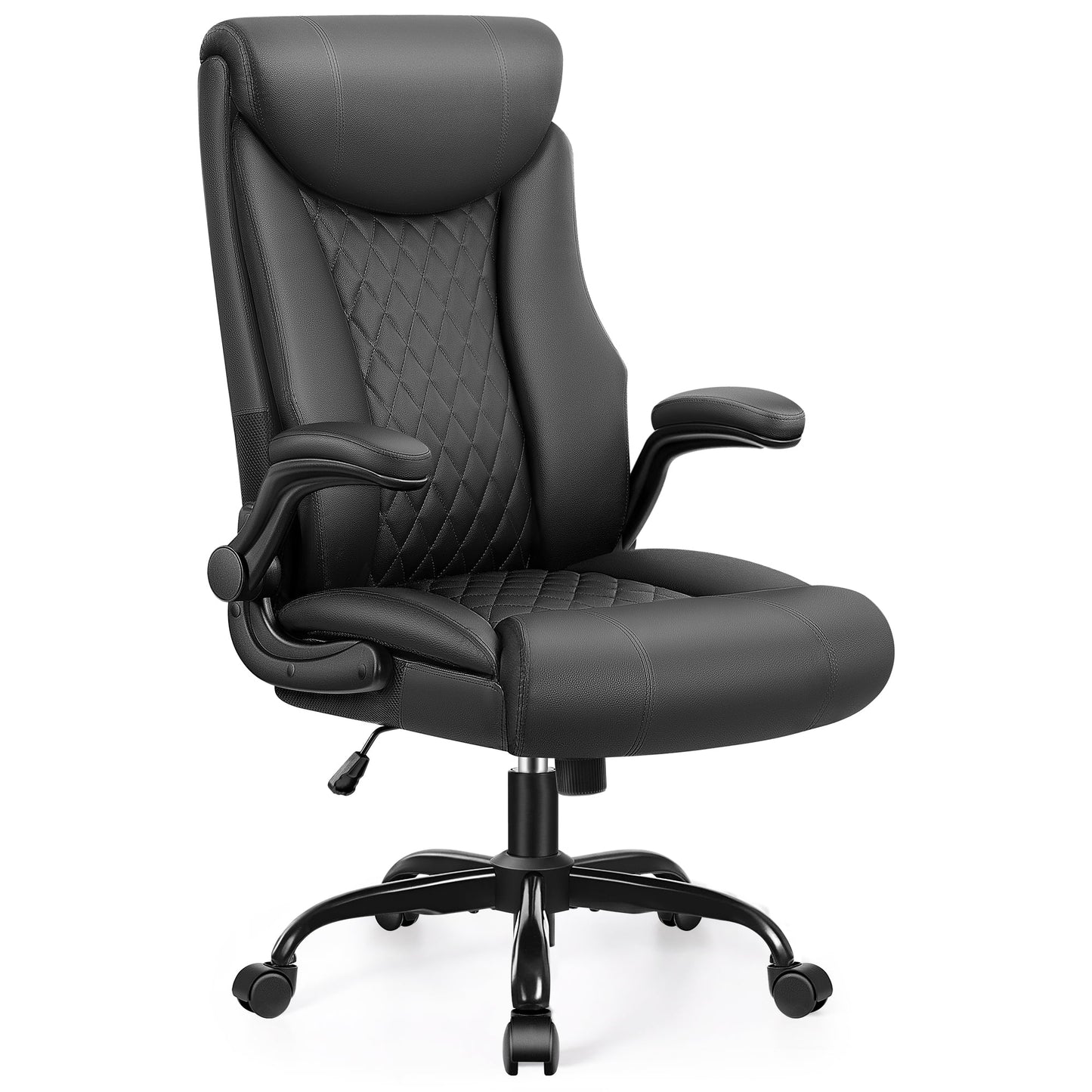 CoolHut Executive Office Chair, Bige and Tall Home Office Chair 500LBS with Adjustable Flip-Up Arm, PU Leather Computer Chairs, Heavy Duty Leather Desk Chairs, Black