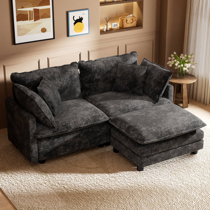 CoolHut L-Shaped Sectional Sofa Couch with 1 Ottoman, 2 Seats Sofa with 4 Pillows, Modern Oversized Sofa Set for Living Room, Dark Gray