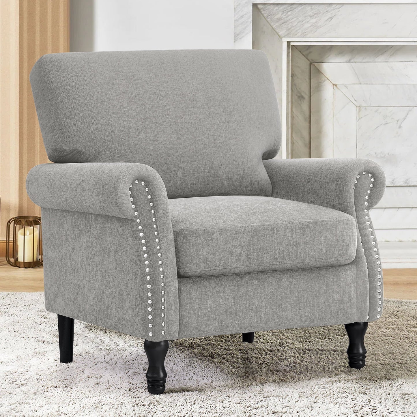 CoolHut Modern Accent Chair Armchair, Fabric Upholstered Comfy Single Sofa with Solid Wood Frame for Living Room, Gray