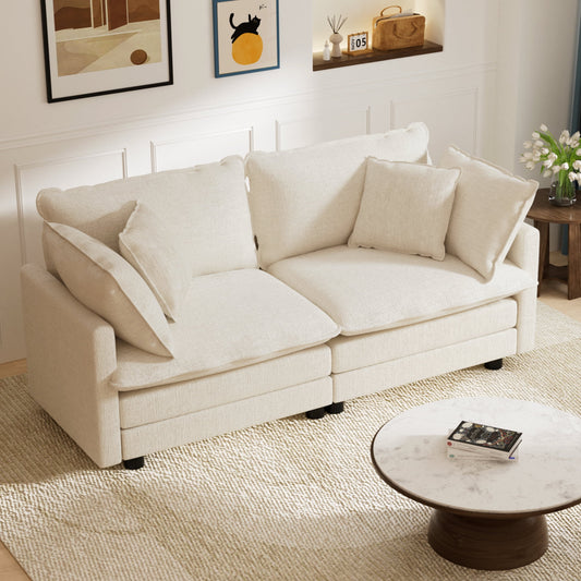 CoolHut Sectional Sofa Couch, 2 Seats Sofa with 4 Pillows, Modern Oversized Sofa Set for Living Room, Beige