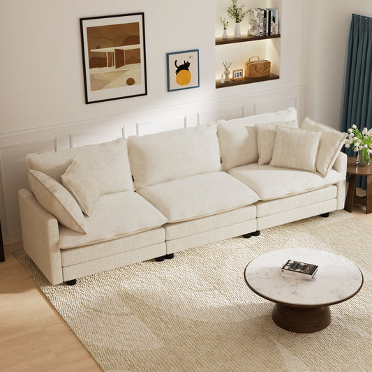 CoolHut Sectional Sofa Couch, 3 Seats Sofa with 5 Pillows, Modern Oversized Sofa Set for Living Room, Beige