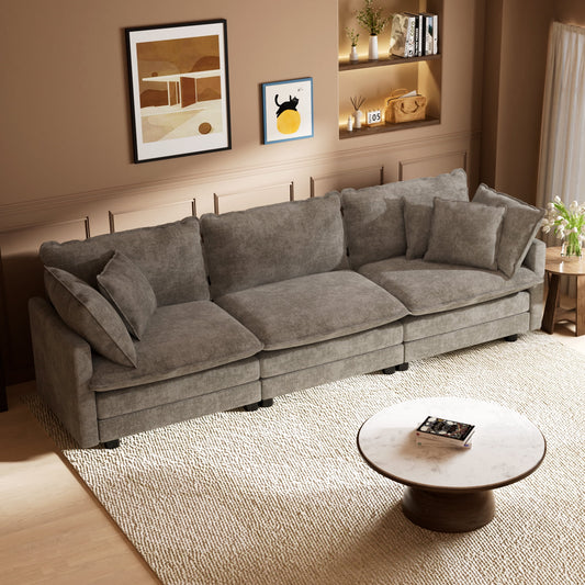 CoolHut Sectional Sofa Couch, 3 Seats Sofa with 5 Pillows, Modern Oversized Sofa Set for Living Room, Gray