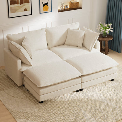 CoolHut Sectional Sofa Couch with 2 Ottoman, 2 Seats Sofa with 4 Pillows, Modern Oversized Sofa Set for Living Room, Beige