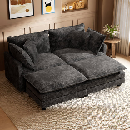 CoolHut Sectional Sofa Couch with 2 Ottoman, 2 Seats Sofa with 4 Pillows, Modern Oversized Sofa Set for Living Room, Dark Gray