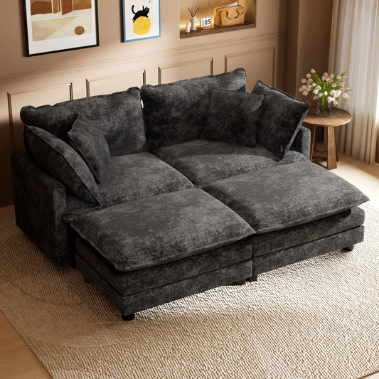 CoolHut Sectional Sofa Couch with 2 Ottoman, 2 Seats Sofa with 4 Pillows, Modern Oversized Sofa Set for Living Room, Dark Gray