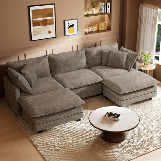 CoolHut U-Shaped Sectional Sofa Set with 2 Ottoman, 3 Seats Sofa Couches with 5 Pillows, Modern Oversized Sofa Set for Living Room, Gray