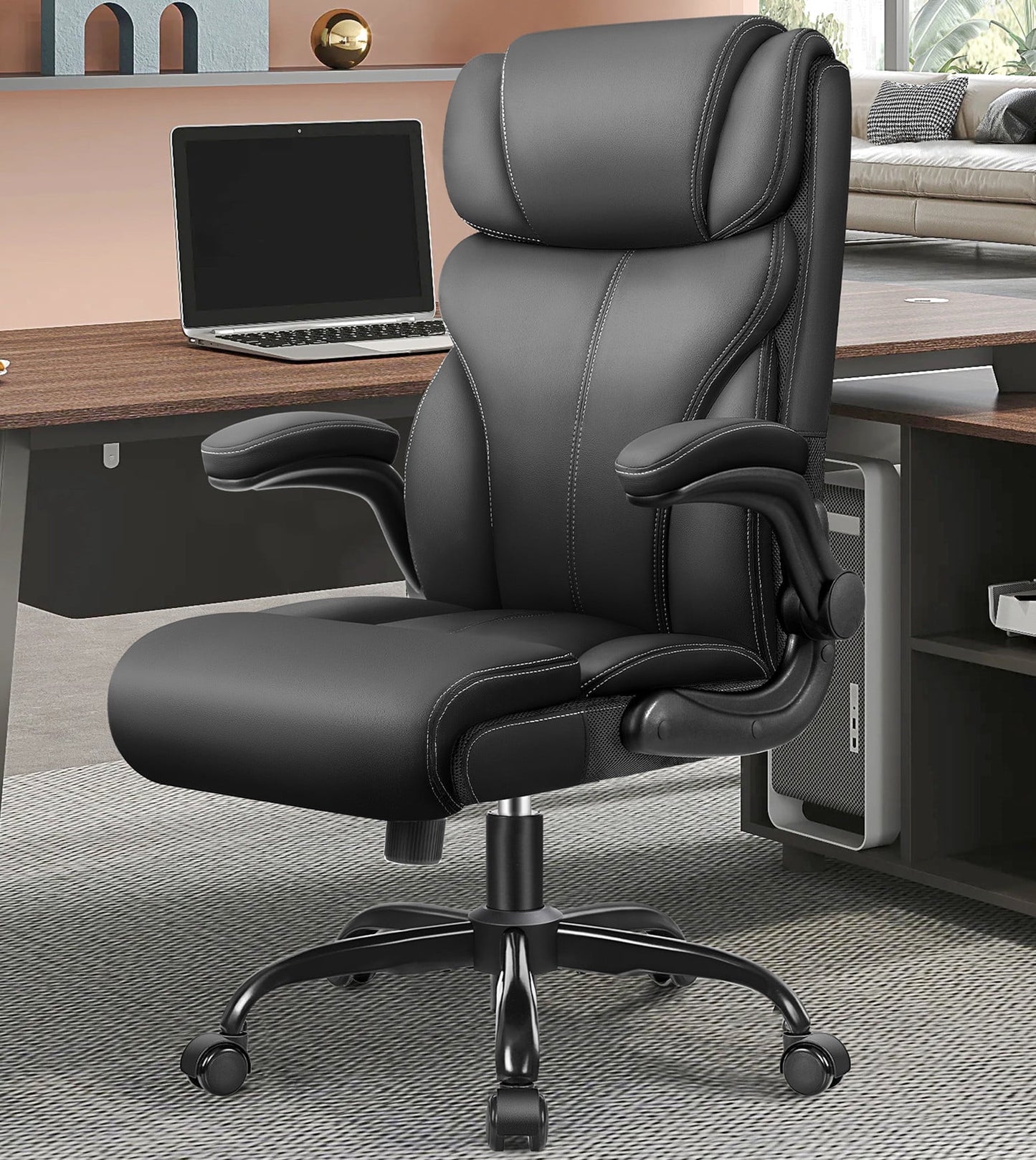 Coolhut Executive Office Chair, Big and Tall Office Chair 500LBS Wide Seat Ergonomic Computer Desk Chair High Back Executive Leather Chair Adjustable Task Chair Lumbar Back