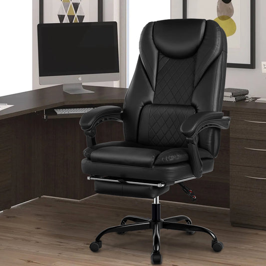 Coolhut Executive Office Chair, Big and Tall Office Chair with Foot Rest Reclining Leather Chair High Back Lumbar Support Ergonomic Office Chair with Padded Armrests