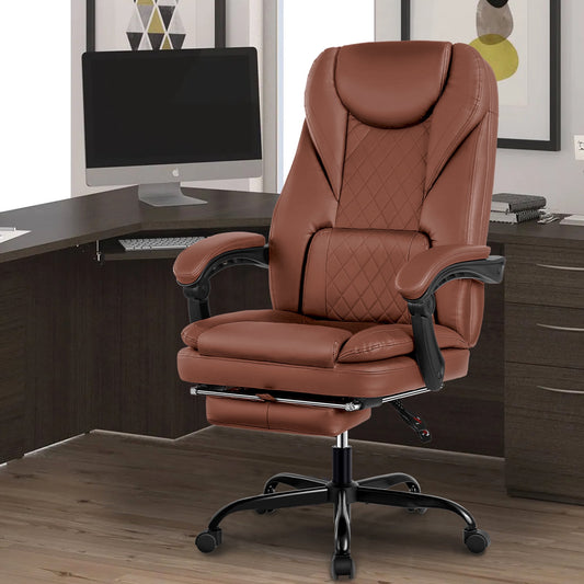 Coolhut Executive Office Chair, Big and Tall Office Chair with Foot Rest Reclining Leather Chair High Back Lumbar Support Ergonomic Office Chair with Padded Armrests