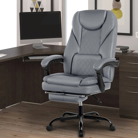 Coolhut Executive Office Chair, Big and Tall Office Chair with Foot Rest Reclining Leather Chair High Back Lumbar Support Ergonomic Office Chair with Padded Armrests