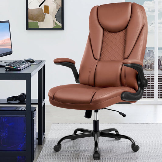 Coolhut Office Chair, Executive Office Chair Big and Tall Office Chair Ergonomic Leather Chair with Adjustable Flip-Up Arms High Back Home Office Desk Chairs Computer Chair with Lumbar Support