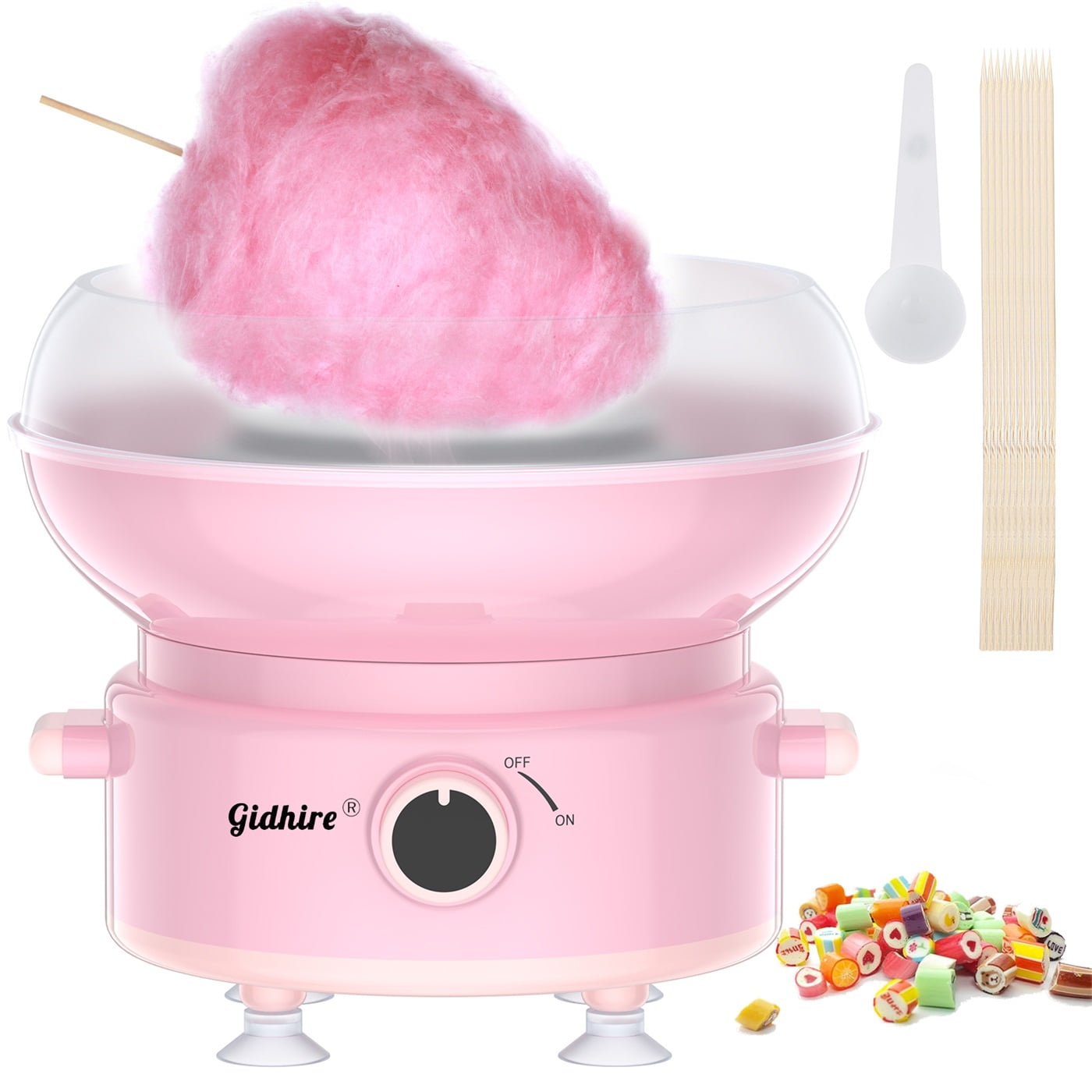 Cotton Candy Machine,Cotton Candy Maker for Kids Adults Homemade Sweet Hard Candy Floss Sugar Maker Machine With Sugar Spoon and 10 Sticks Easy to Clean Birthday Party Children Gift Pink