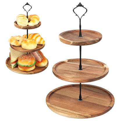 Cupcake Stand with Serving Tray and Metal Rod Rustic Wooden Tiered Cupcake Stand Decorative Tiered Tray Stand Display Dessert Holder for Home Tea Party Baby Shower Wedding Farmhouse Kitchen Decor