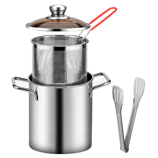 Deep Fryer Pot 304 Stainless Steel Fry Pot with Basket and Lid Food Grade Deep Fryer Multifunctional Deep Frying Pot for Frying Fish Shrimp Chicken French Fries 3.2Quart