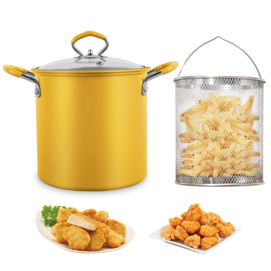 Deep Fryer Pot 304 Stainless Steel Frying Pan with Strainer Basket and Handle,Japanese Tempura Fryer Deep Fryers Frying Pot for Frying Fish Shrimp Chicken and Fries