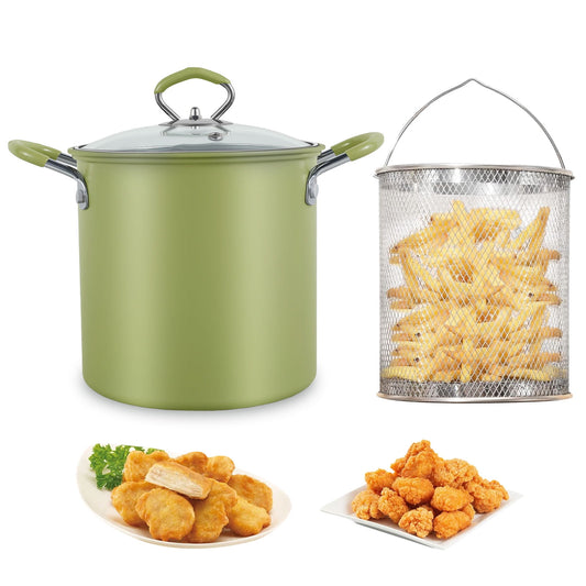 Deep Fryer Pot 304 Stainless Steel Frying Pan with Strainer Basket and Handle,Japanese Tempura Fryer Deep Fryers Frying Pot for Frying Fish Shrimp Chicken and Fries