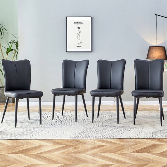 Dining Chairs Set of 4, PU Office Chairs with Black Metal Chair Legs, Modern Minimalist Dining Chairs, Kitchen and Dining Room Chairs Suitable for Restaurants, Living Rooms, and Offices, Black