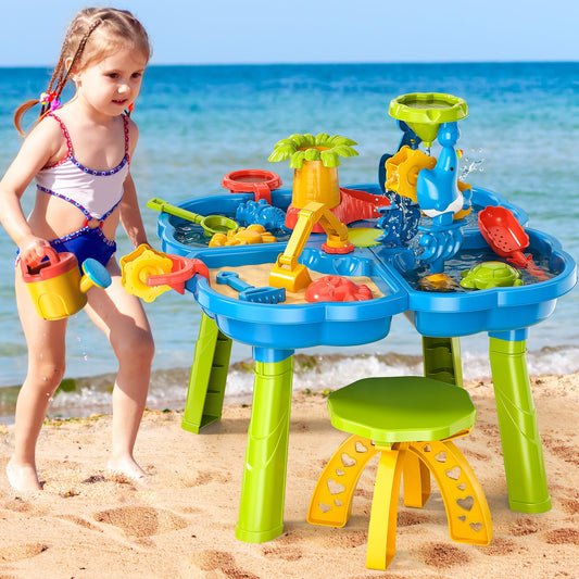 Dinosaur Planet Sand Water Table for Toddlers, 4 in 1 Sand Table and Water Play Table, Kids Table Activity Sensory Play Table Beach Sand Water Toy for Outdoor Backyard for Toddlers Age 2-4 Gift