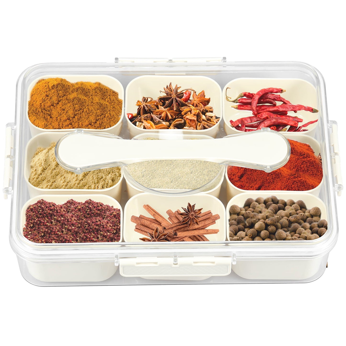 Divided Serving Tray with Lid and Handle, 9 Compartment Removable Snackle Box Container, Snackle Box Snack Tray with Lid, Veggie Spice Tray Charcuterie Boxes Fruit Tray Candy Organizer