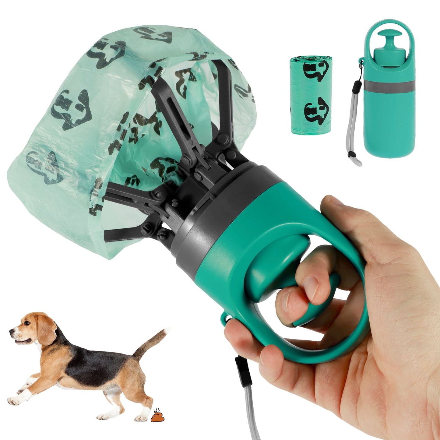 Dog Pooper Scooper Portable Claw Poop Scooper with Built-In Poop Bag Dispenser Lightweight Pet Waste Pick-up Cleaner Handheld Pet Poop Grabber for Small Medium and Large Dogs Walking