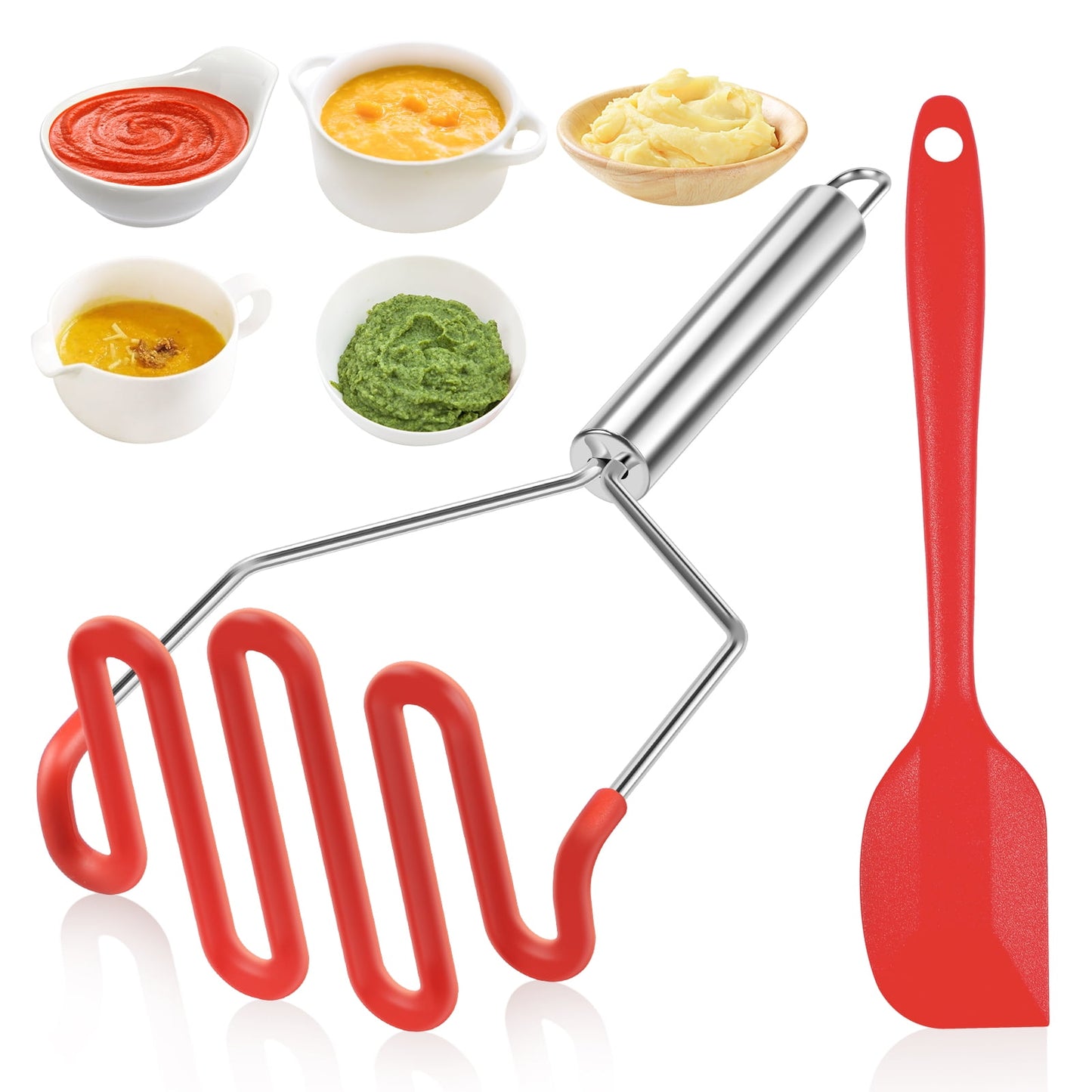 Duety Potato Masher with Scraper, Stainless Steel Carrots Masher Kitchen Tool ,ultipurpose Dishwasher Safe Avocados Masher for Potato