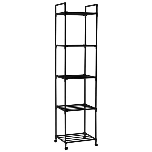 Dznils 5-Tier Metal Bathroom Storage Shelf Unit Space Saver, with Caster Wheels, Black