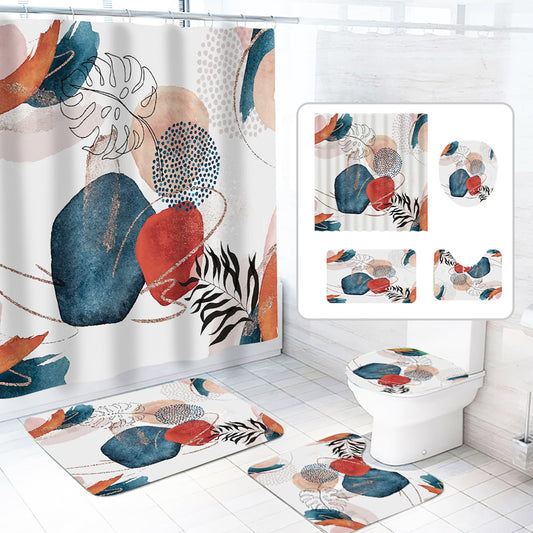 Dznils Abstract Boho Fabric Shower Curtain and Rug Sets, 16pc Modern Bathroom Sets, Navy, 72" x 72"