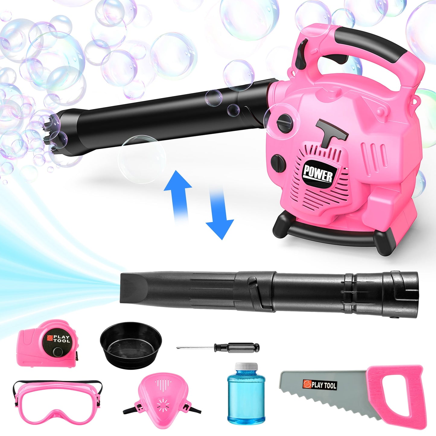 YCFUN 2-in-1 Bubble Machine Toy Leaf Blower, Pretend Play Garden Toys for Kids Toddlers Girls Boys, Pink