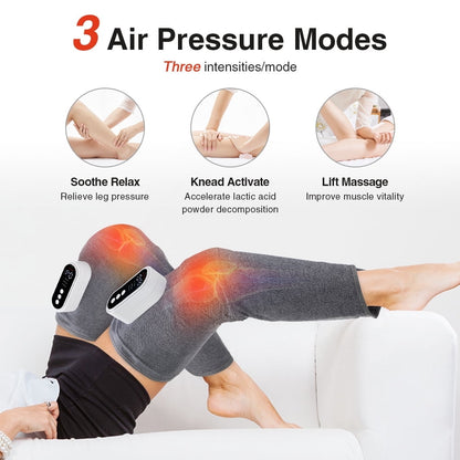 Cordless Leg Compression Massager, Calf Thigh Massager Compression Heat with 3 Intensities, 3 Modes, 3 Hot Compress for Relax Muscles, Relieve Fatigue, 1800mAh Battery USB Charging