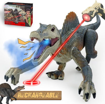 YCFUN Remote Control Dinosaur Toys for Kids Boys Girls Age 3+, RC Walking Robot Light Control Dinosaur, w/ Spray Sound