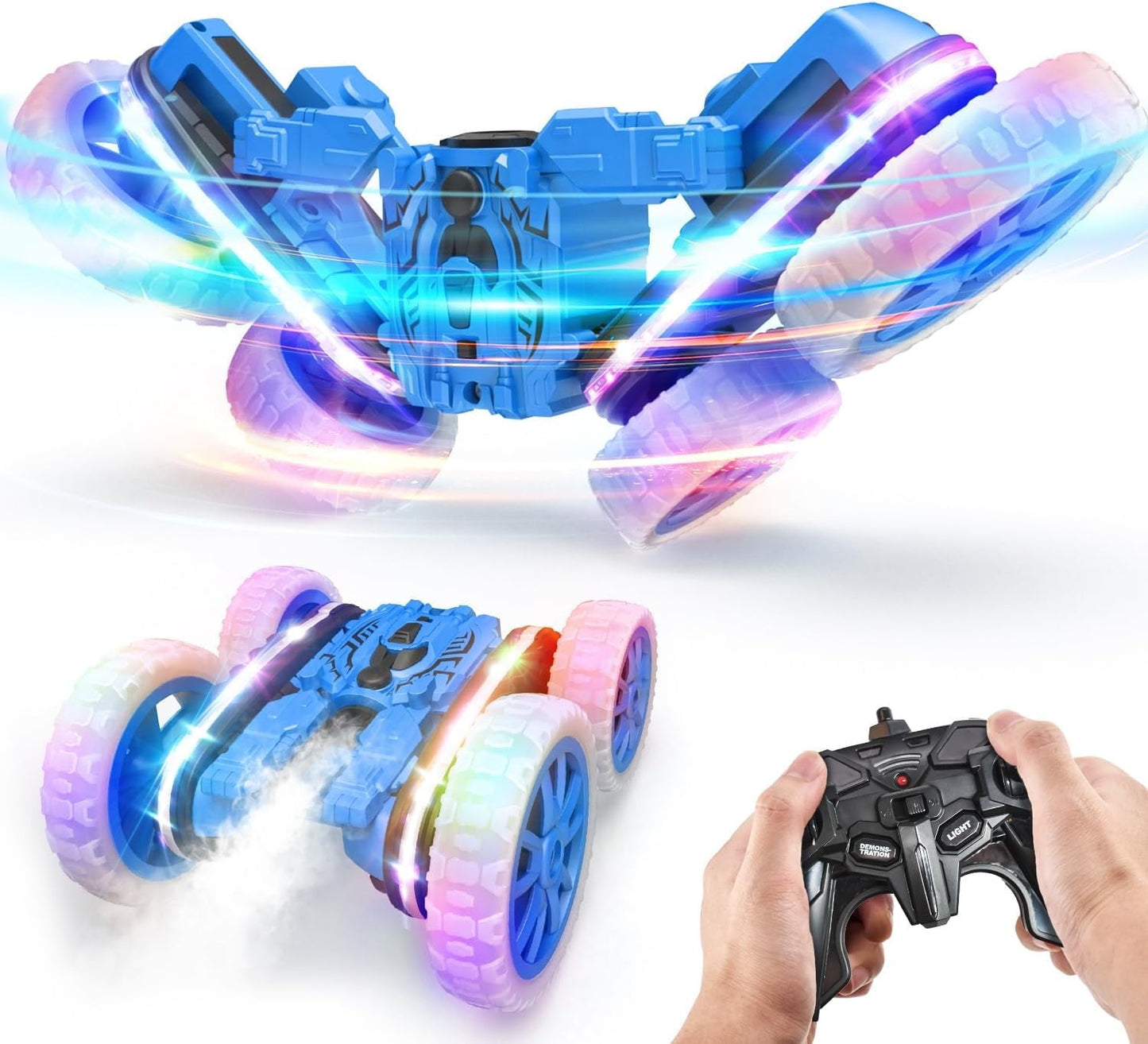 YCFUN Remote Control Cars, Double Sided 360°Rotating 4WD RC Cars with Lights 2.4GHz Electric Race Stunt Toys