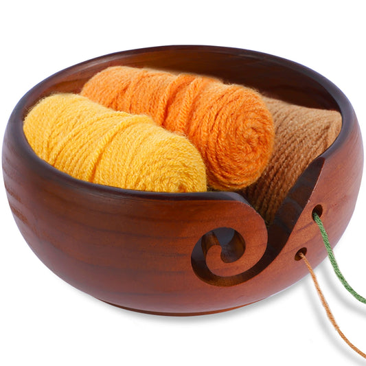 Wooden Yarn Bowl,Knitting Yarn Bowl with Holes,Pine Wood Crochet Bowl Holder,Weaving Thread Bowl to Prevent Slipping