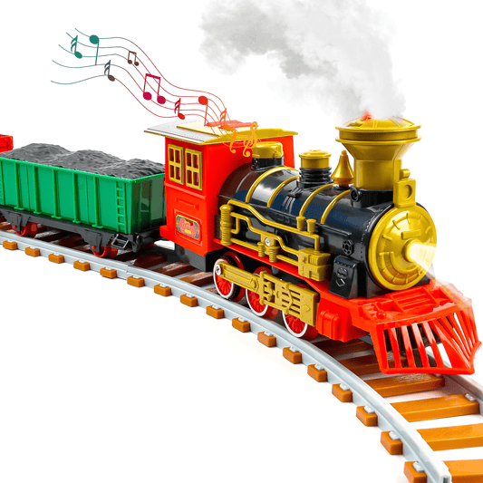 YCFUN Train Set, Electric Toys for Christmas, Steam Car Railway Track Set with Light Sounds