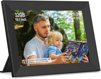 WiFi Digital Picture Frame 10.1 Inch with IPS Touch Screen,Loading Pictures to 32GB Smart Digital Photo Frame via Frameo App,Gift for Mother's Day,Black