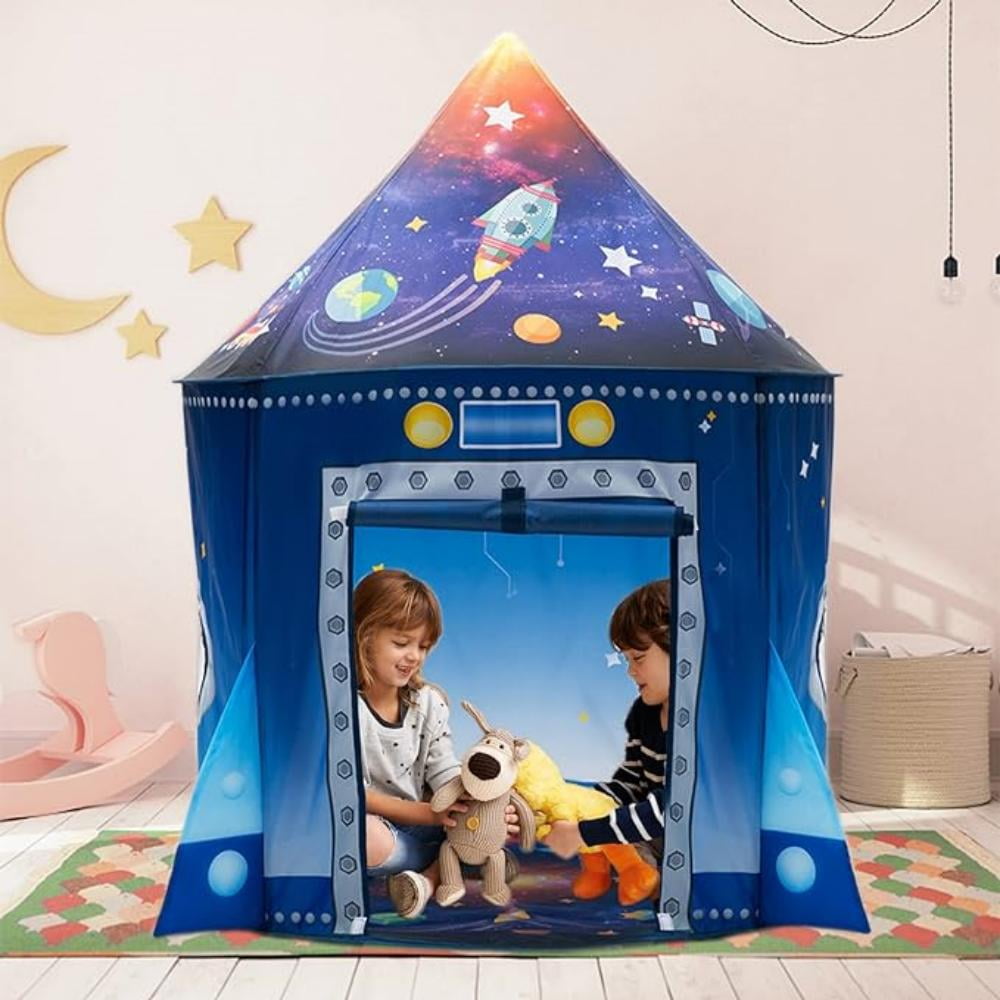 WillingHeart Rocket Ship Play Tent for Kids, Astronaut Spaceship Space Themed Pretend Playhouse Indoor Outdoor Games Party Children Pop Up Foldable Tent Birthday Toy for Boys Girls Toddler Baby