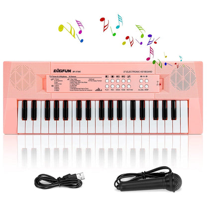 XTeduToys Kids Piano Keyboard, 37 Keys Piano for Kids Music Piano with Microphone Portable Multi-Function Electronic Educational Musical Gift Toys for 3 4 5 6 Year Old Girls Boys Beginners (Pink)