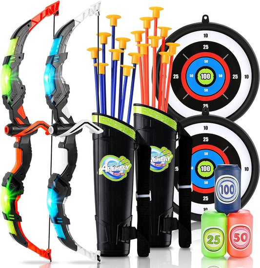 YCFUN 2 Pack Bow and Arrow Toy Set for Kids Boys Girs with Target&Quiver, Archery Targets Outdoor Toys for Toddlers 3+