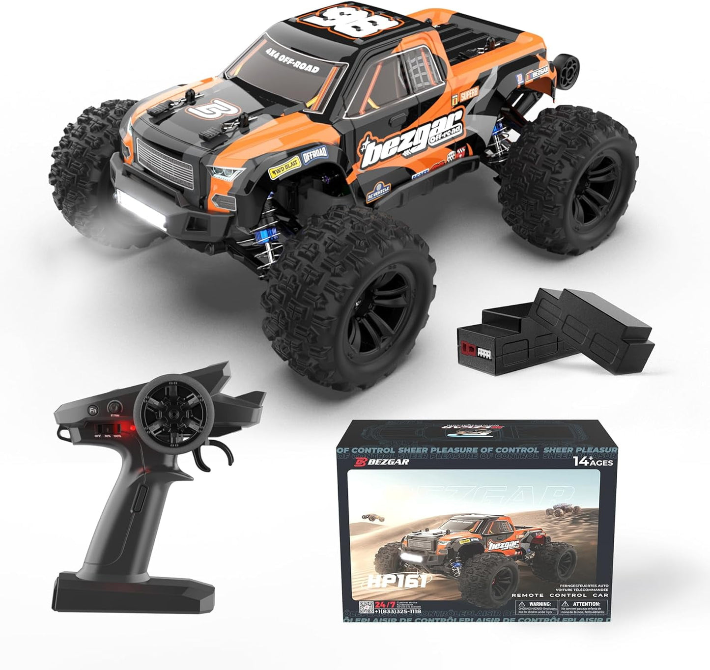 YCFUN 30+KMH 4WD High Speed Remote Control Cars, 1:16 Waterproof RC Monster Trucks for Boys and Adults, w/ Two Batteries