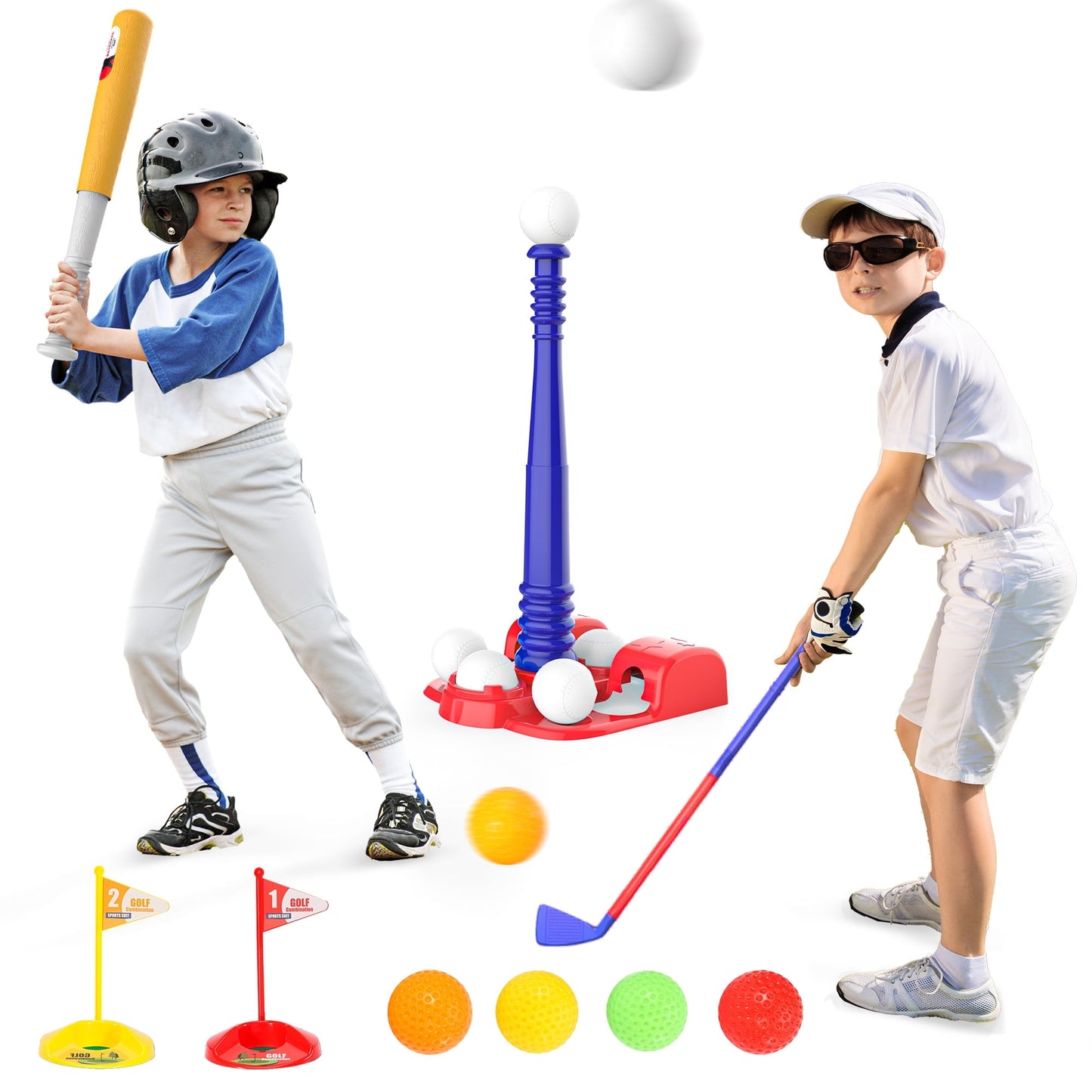 YCFUN Kids T-Ball Set & Golf Toy Set for Kids Toddlers, Outdoor Backyard Toy Sports Play Set