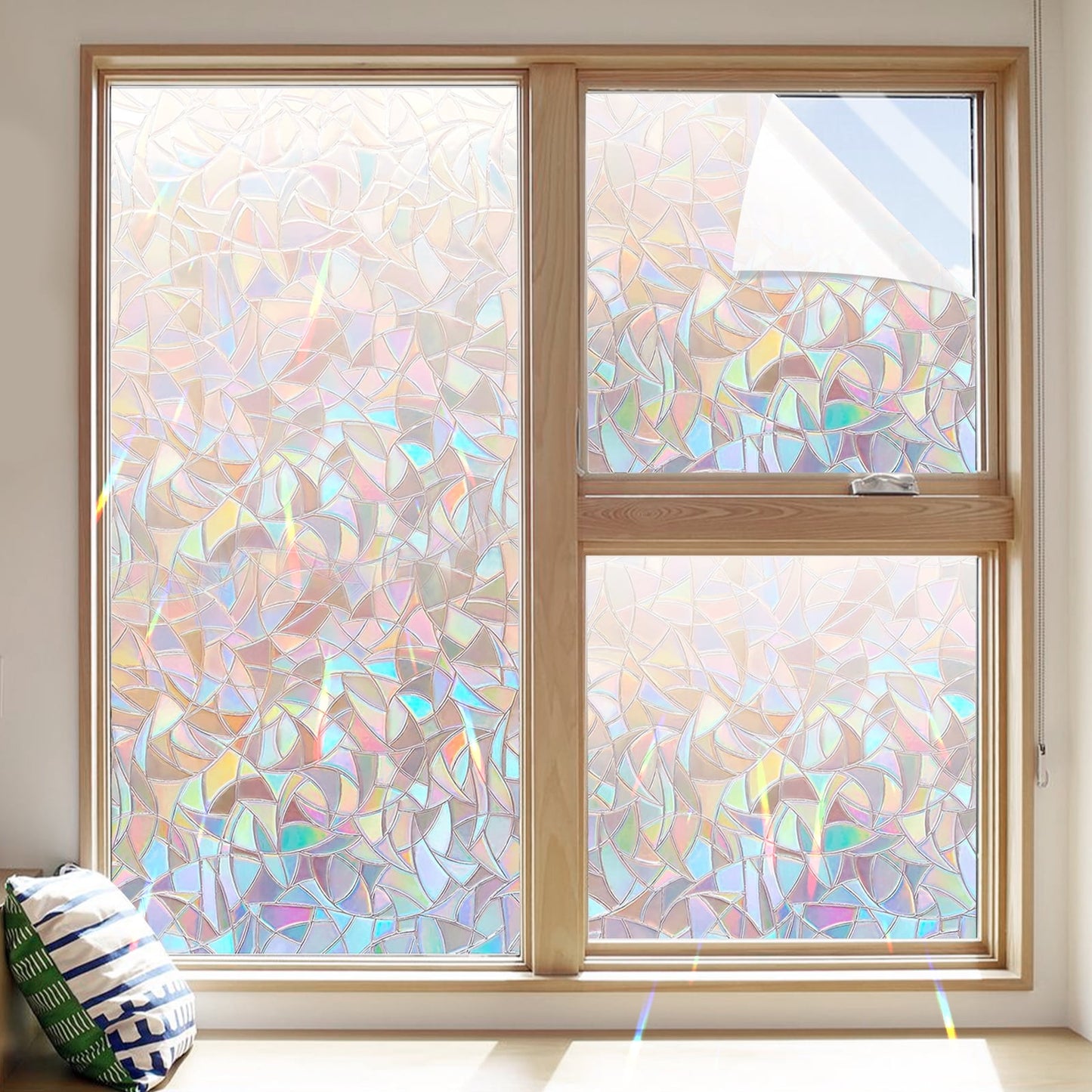 ZIVACATE 35.4"x86.6" Window Privacy Film Rainbow Window Film Stained Glass Window Decals Static Cling Non-Adhesive