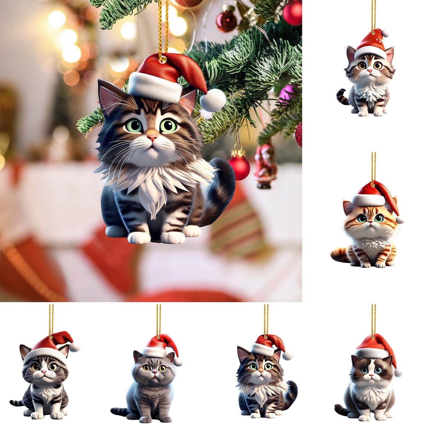 ZZkhGo Deals Super Cute Cats Car Ornaments Christmas Hat Christmas Tree Ornaments Deals