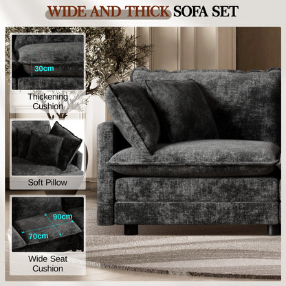 CoolHut Sectional Sofa Couch, 3 Seats Sofa with 5 Pillows, Modern Oversized Sofa Set for Living Room, Dark Gray