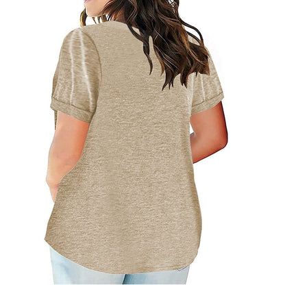 ZZwxWA Plus Size Solid Short Sleeve Tops For Womens V Neck Summer Loose Fit Blouse Flutter Hem Comfy Pullover T-Shirt Khaki XXXXL