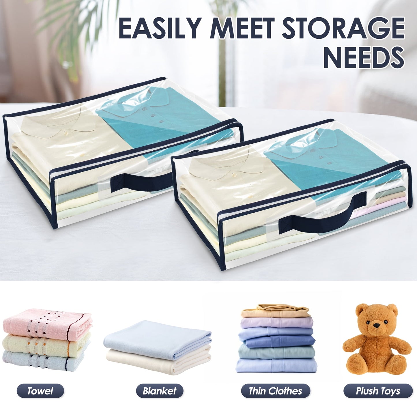 6 Packs Clear PVC Organizing Bags Zippered Closet Square Storage Bags Waterproof Blankets Storage Bags Dustproof Bed Sheet Storage Bag 15.7x11.8x3.9 Inch Clear Storage Bags with Handle