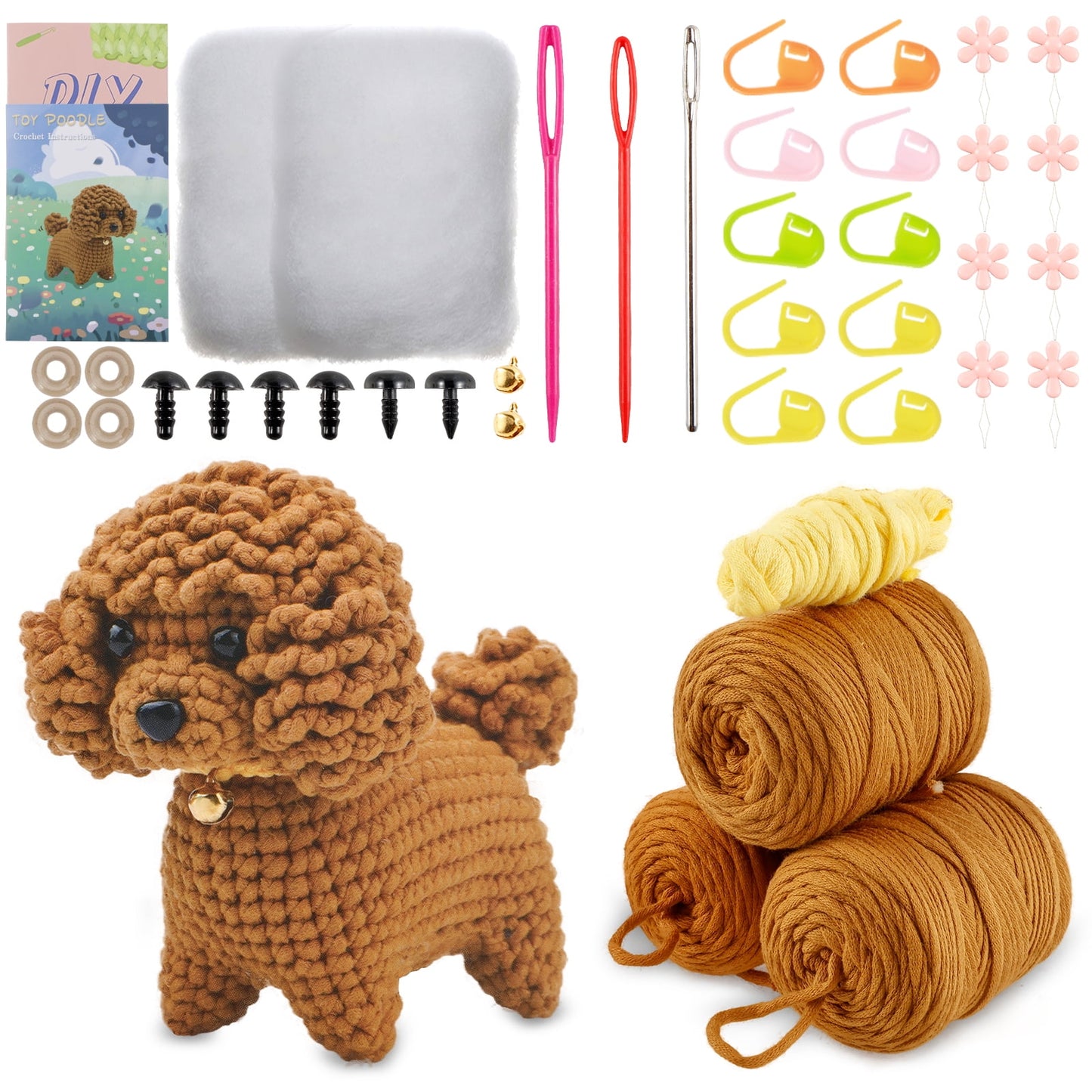 Crochet Kit for Beginners Complete Crochet Animal Knitting Kit Adorable Dog Crochet Starter Pack with Wool Stuffing Crochet Hooks DIY Crochet Craft Kit for Crochet Lovers Adults Kids 15x11x17cm