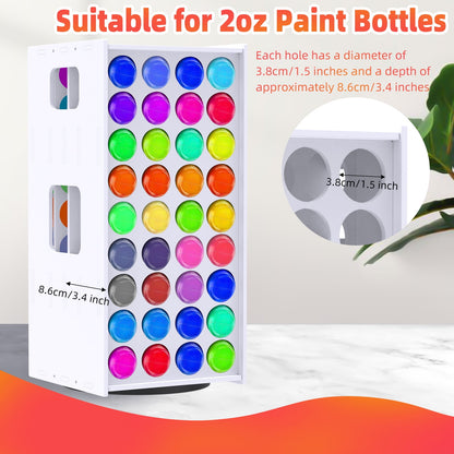 Craft Paint Storage Rack 72 Holes Paint Storage Tower Vertical 360° Spinning Craft Paint Storage Organizer Portable Paint Organizer Holder with Handle Paint Organizer Box for 2oz Paint Bottles