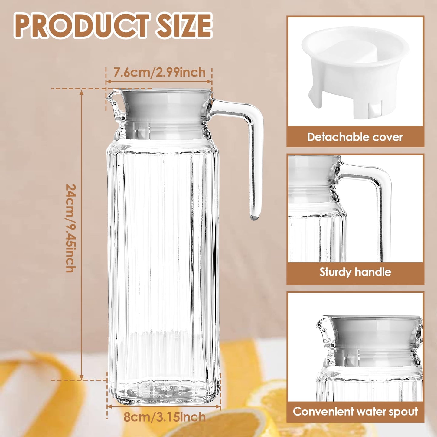 2 Pcs Plastic Pitcher with Lid Large Clear Water Carafe Jug Ice Tea Pitcher Lemonade Juice Beverage Jar with Cover Handle for Hot Cold Coffee Drink (1.1L)